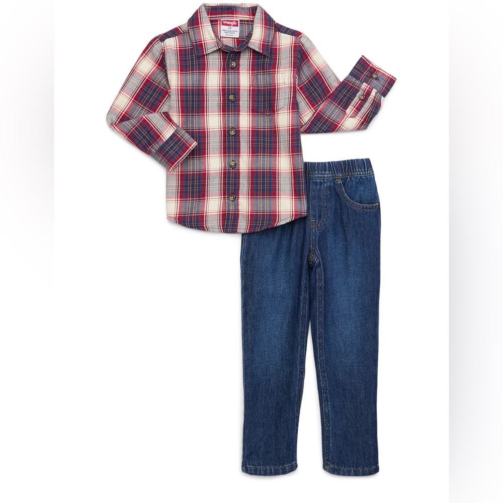 Wrangler Red Plaid Shirt and Blue Jeans Set